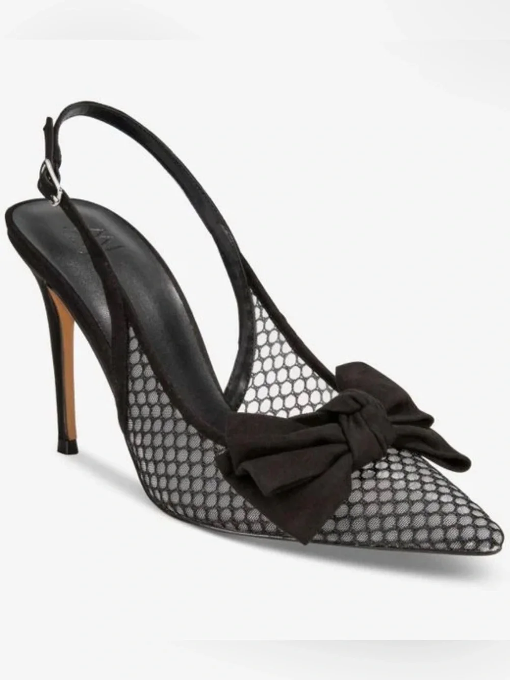 AAJ By Aminah Gemma Black Mesh Bow Slingback Pointed Toe  Stiletto Heels 7M NIB